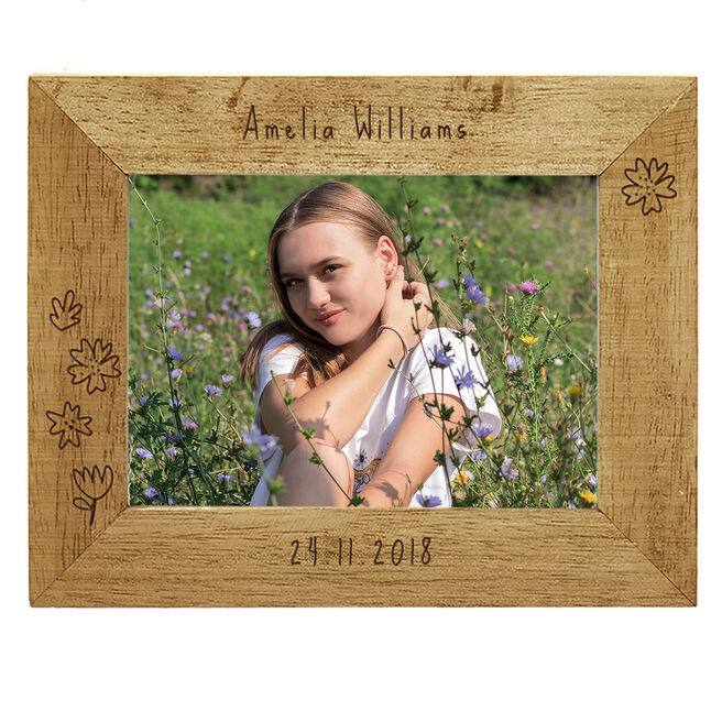 Engraved Wooden Photo Frame - Floral