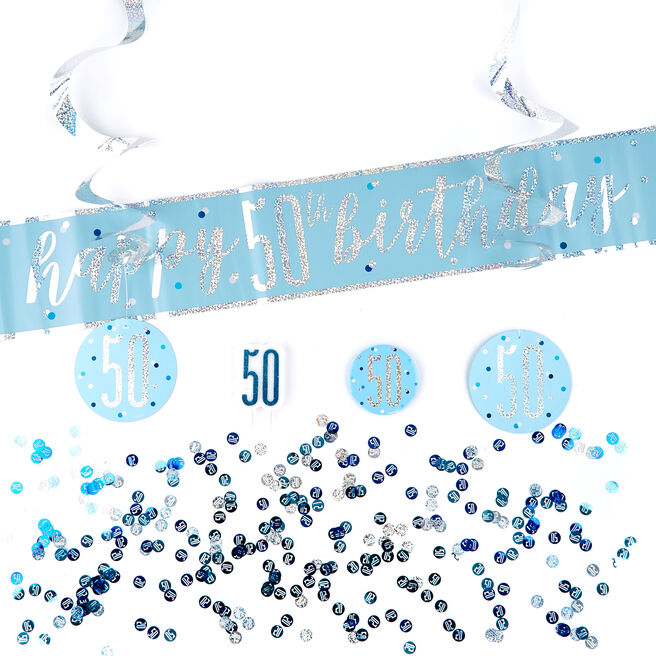 Blue 50th Birthday Party Accessories Kit - 11 Piece