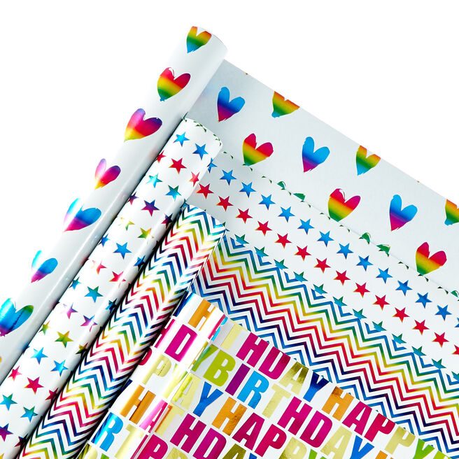 Rainbow Themed Wrapping Paper - 4 Rolls 