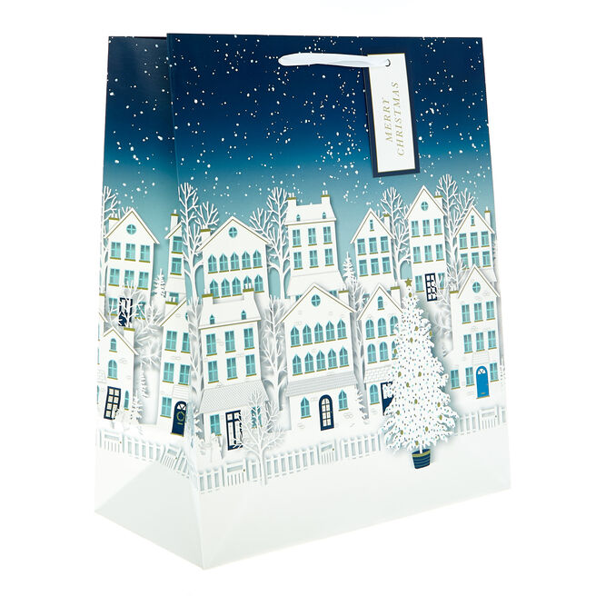Large Portrait Festive Village Christmas Gift Bag