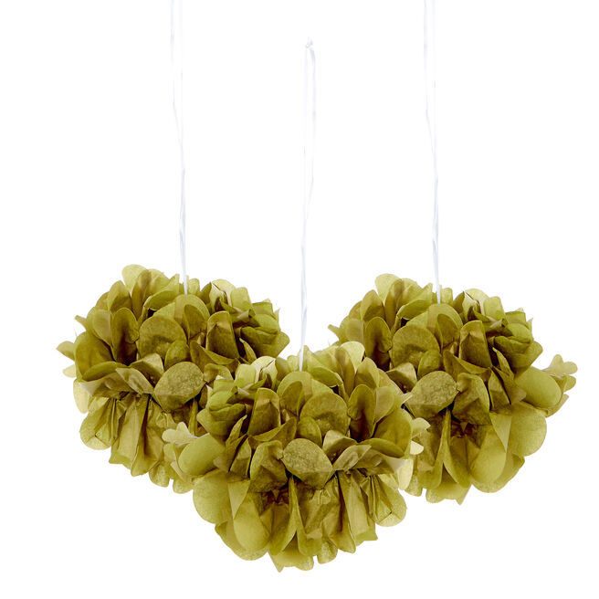 Mini Tissue Paper Pom-Pom Party Decorations - Gold (Pack Of 3) 