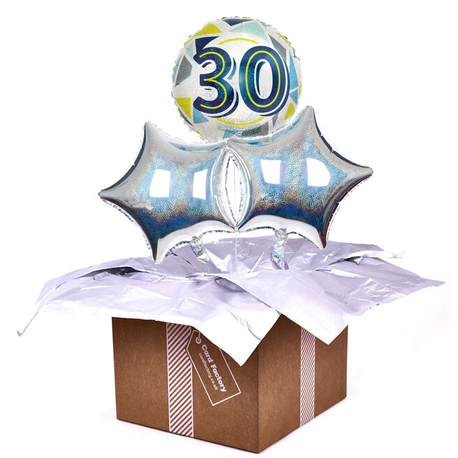 Geometric Blue & Yellow 30th Birthday Balloon Bouquet - DELIVERED INFLATED!