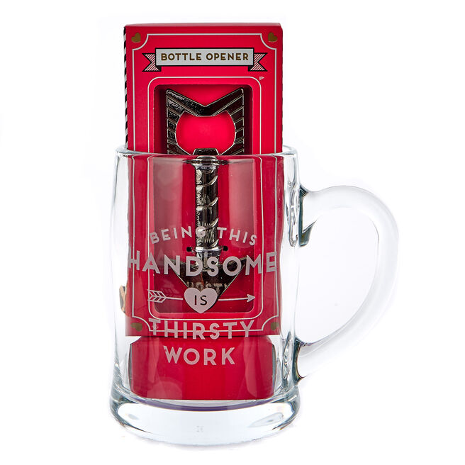 Handsome Glass & Bottle Opener Valentine's Day Gift Set
