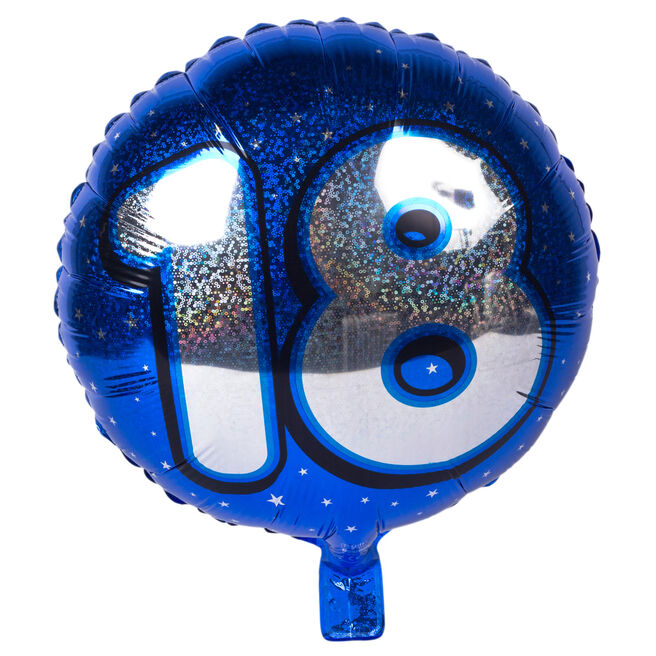 Holographic Blue Age 18 Foil Helium Balloon