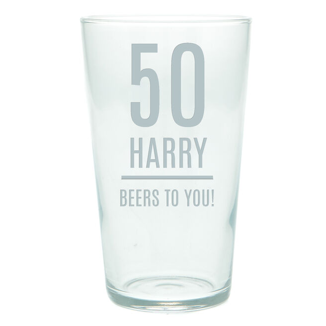 Personalised 50th Birthday Pint Glass - Any Age, Name & Message