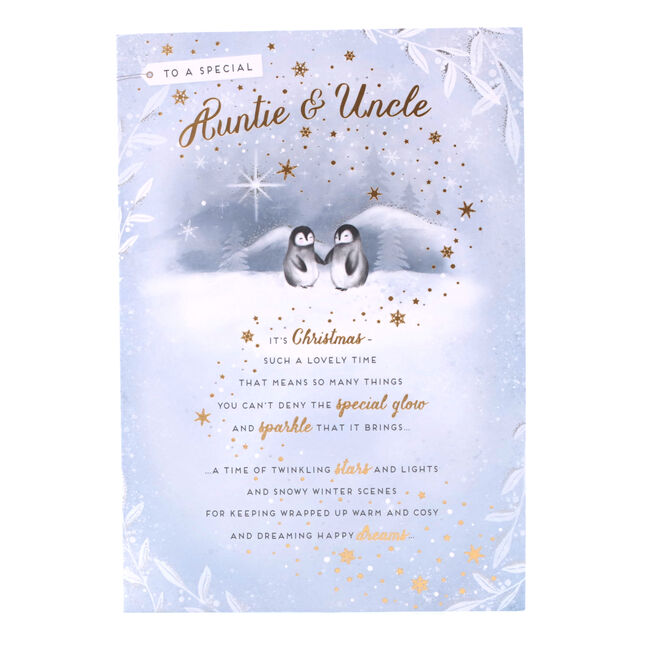 Christmas Card - Auntie And Uncle, Cute Baby Penguins
