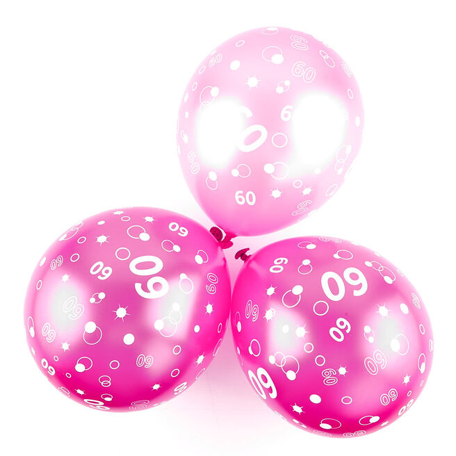 Metallic Pink Circles 60th Birthday Helium Latex Balloons - Pack Of 6