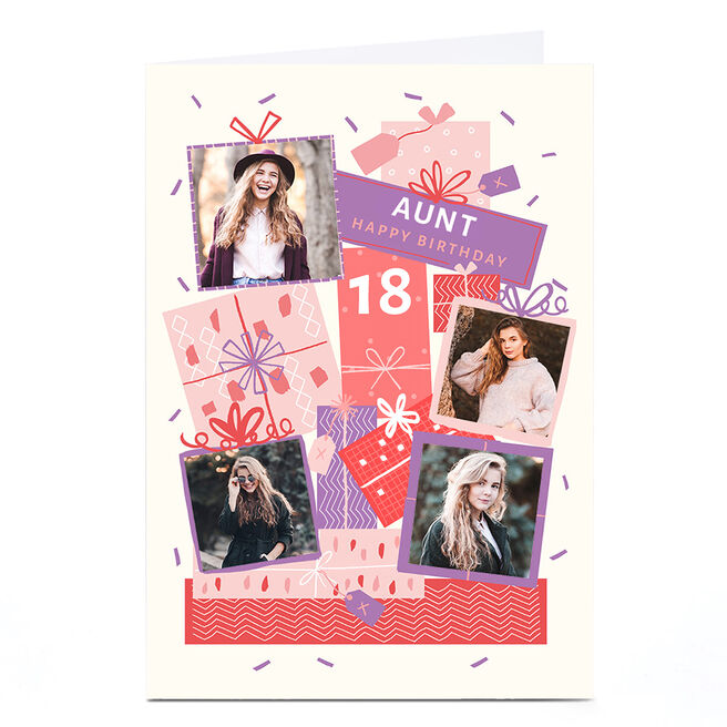 Photo Birthday Card - Pink & Purple Presents Editable Age