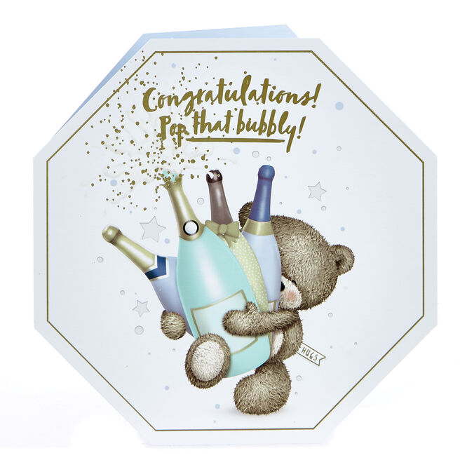 Platinum Collection Hugs Bear Congratulations Card - Pop That Bubbly