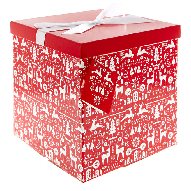 Extra Large Red & White Flat-Pack Christmas Gift Box 