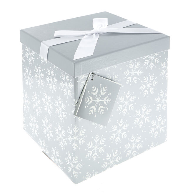 Large Silver & White Flat-Pack Christmas Gift Box 