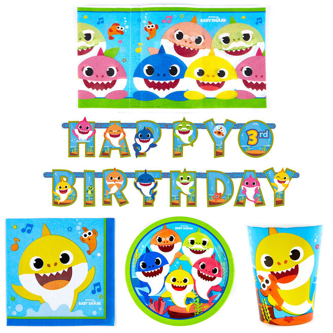 Baby Shark Party Tableware & Decorations Bundle - 16 Guests