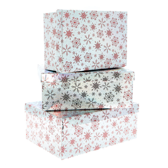 Holographic Silver Christmas Gift Boxes - Set Of 3 