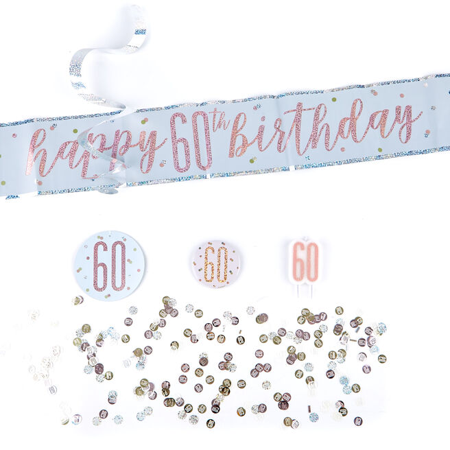 Rose Gold 60th Birthday Party Accessories Kit - 11 Pieces