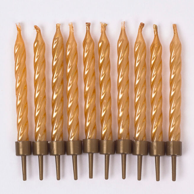 Gold Birthday Candles & Holders - Pack Of 10
