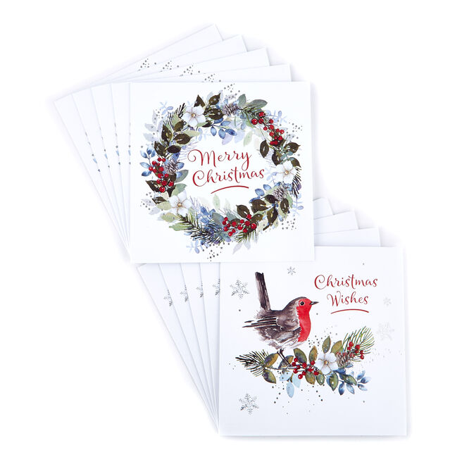 Charity Christmas Cards - Wreath & Robin (Pack of 16) 