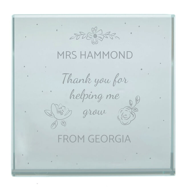 Personalised Glass Token - Thank You Teacher Floral