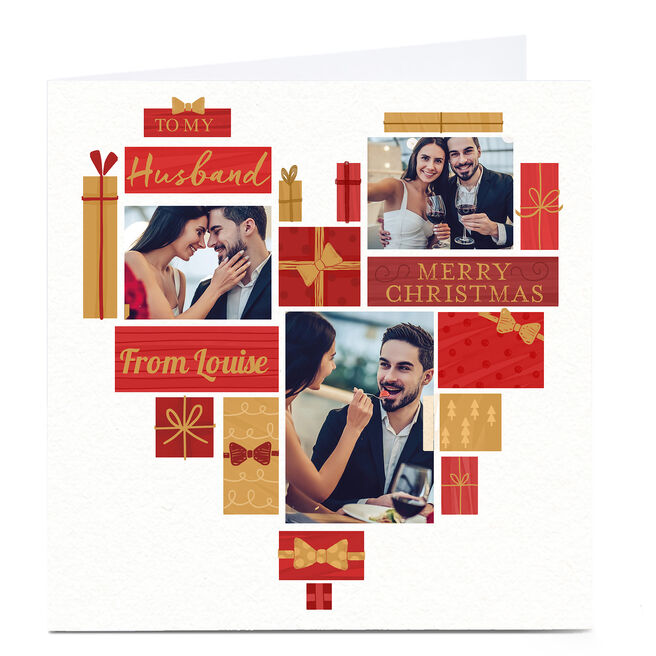 Photo Christmas Card - To My Husband, Presents & Hearts