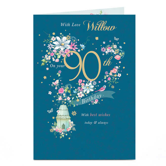 Personalised Editable Age Birthday Card - Flowers & Birdhouse