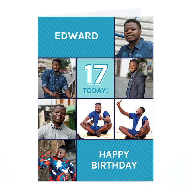 Photo Birthday Card - Blue Squares