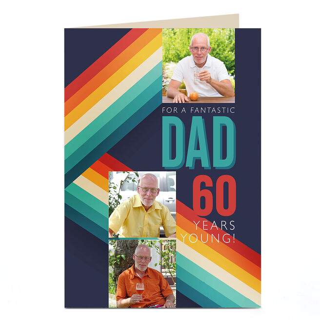 Photo Birthday Card - Retro Rainbow Editable Age