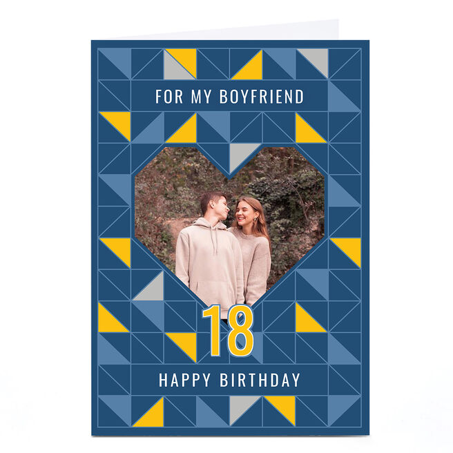 Photo 18th Birthday Card - Geometric Heart, Boyfriend