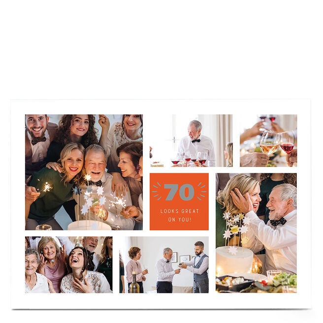 Photo 70th Birthday Card - Looks Great On You [Editable Age]
