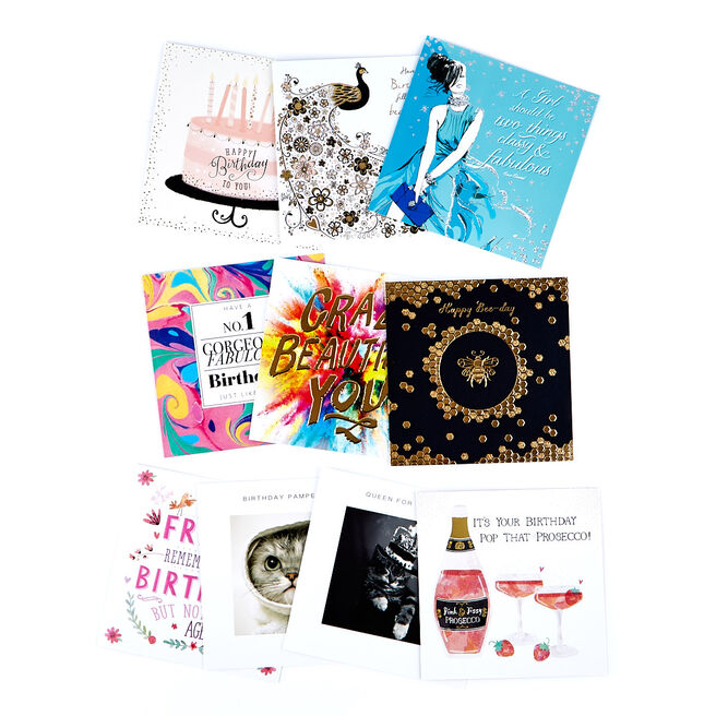 Modern Assorted Female Birthday Cards - Pack Of 10