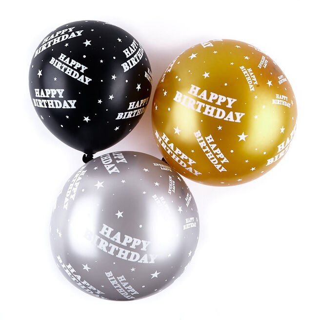 Black & Gold Latex Birthday Balloons
