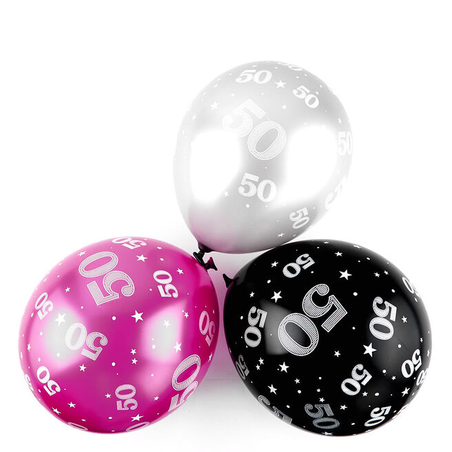 Pink 50th Birthday Helium Latex Balloons - Pack Of 6