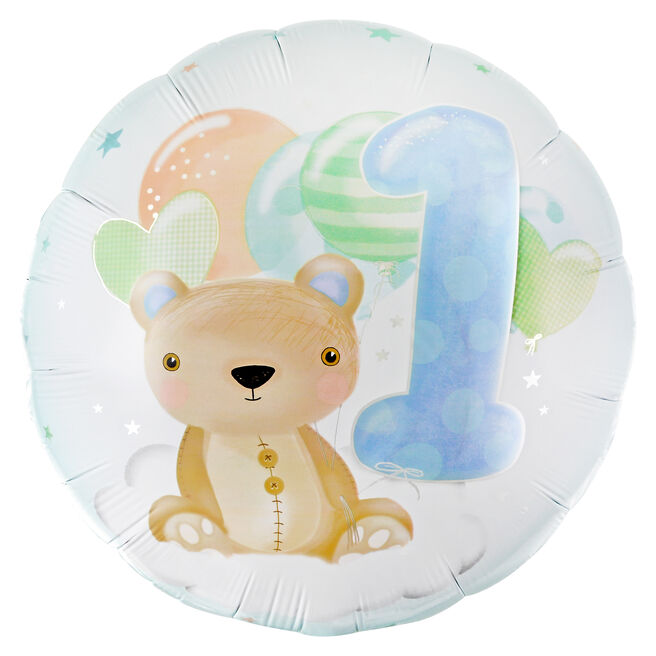 Cute Bear 1st Birthday 31-Inch Foil Helium Balloon - Blue