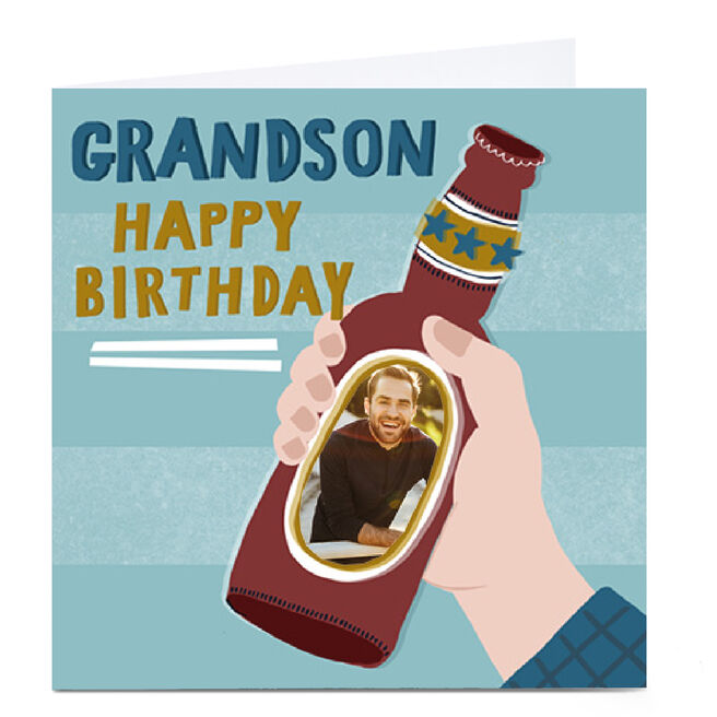 Personalised Kerry Spurling Male Photo Card - Beer Grandson