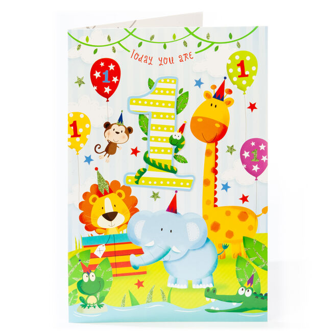 Giant 1st Birthday Card - Jungle Animals 