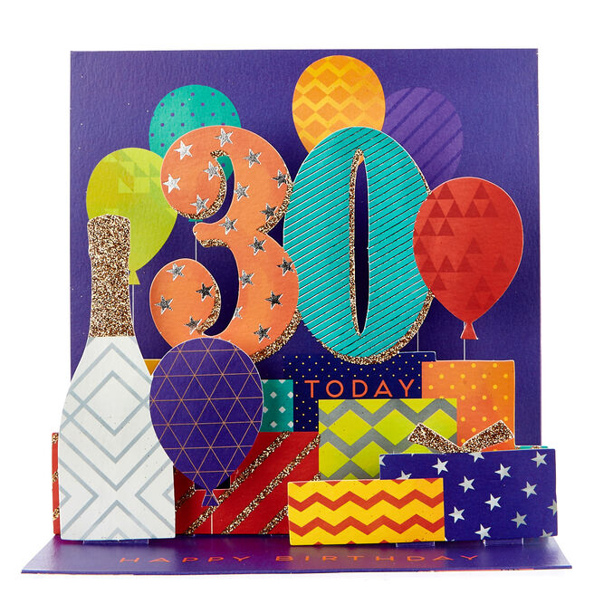 Exquisite Collection 30th Birthday Pop-Up Card - Pile Of Presents
