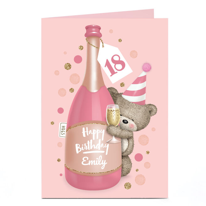 Personalised Editable Age Hugs Bear Birthday Card - Pink Champagne