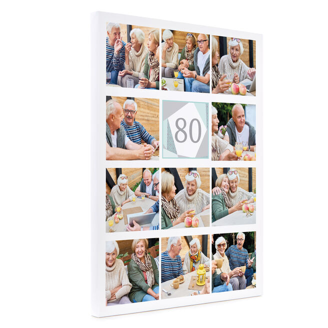 Personalised 80th Birthday Canvas 16x12 Inches (Portrait) - Geometric, Mint