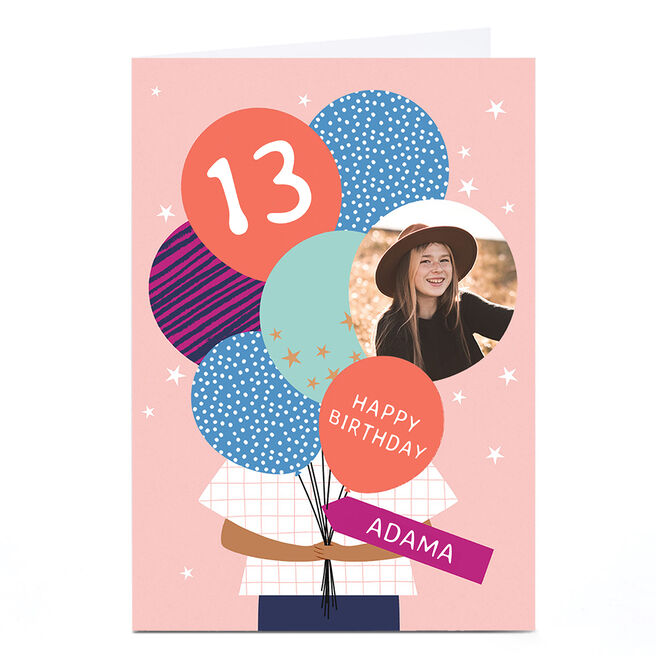 Photo Birthday Card - Bunch Of Balloons Editable Age