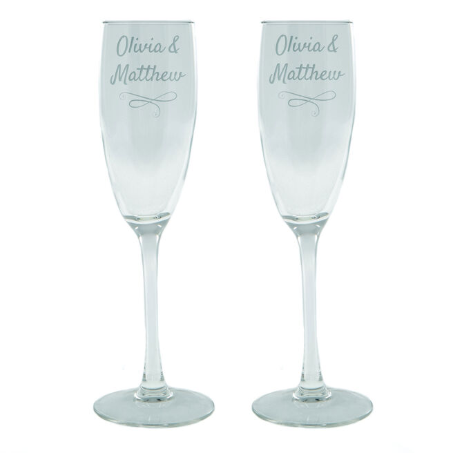Printess Test - Personalised Engraved Set Of 2 Champagne Flutes - Two Names