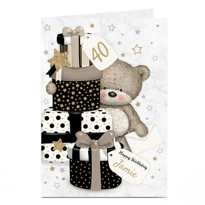 Personalised Editable Age Hugs Bear Birthday Card - Black and Gold Gifts