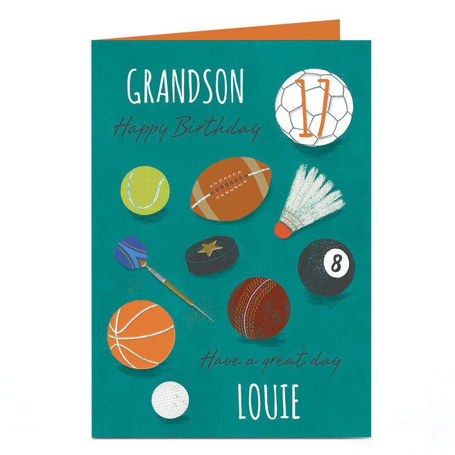 Personalised Birthday Card - Sport Equipment Editable Age & Name