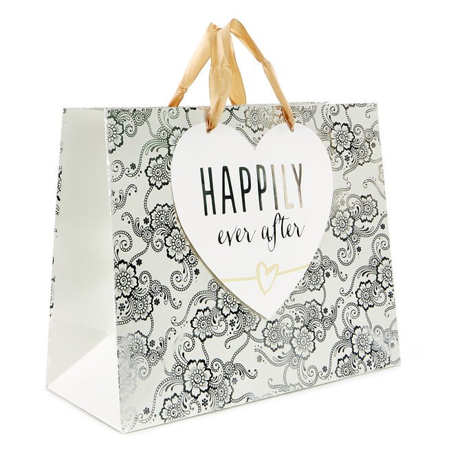 Large Landscape Silver & Ivory Gift Bag - Happily Ever After
