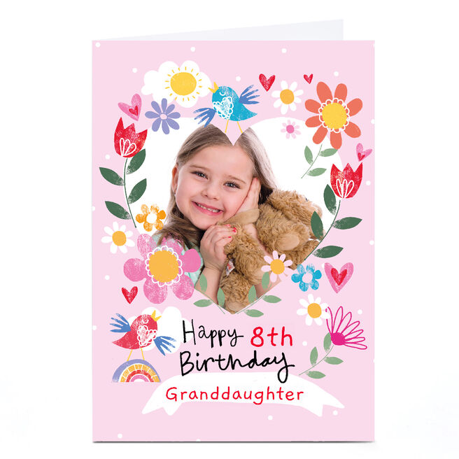 Personalised Lindsay Loves to Draw Birthday card -Floral Heart 8th Birthday Granddaughter
