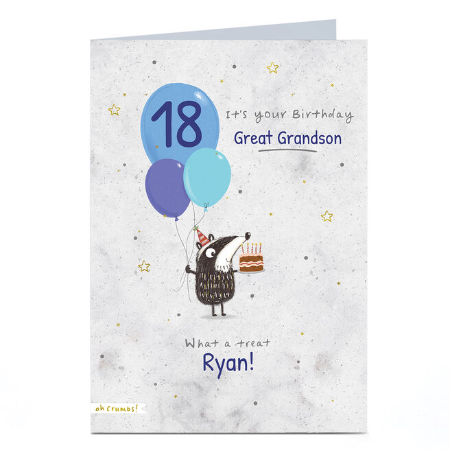 Personalised Birthday Card - Badger With Balloons