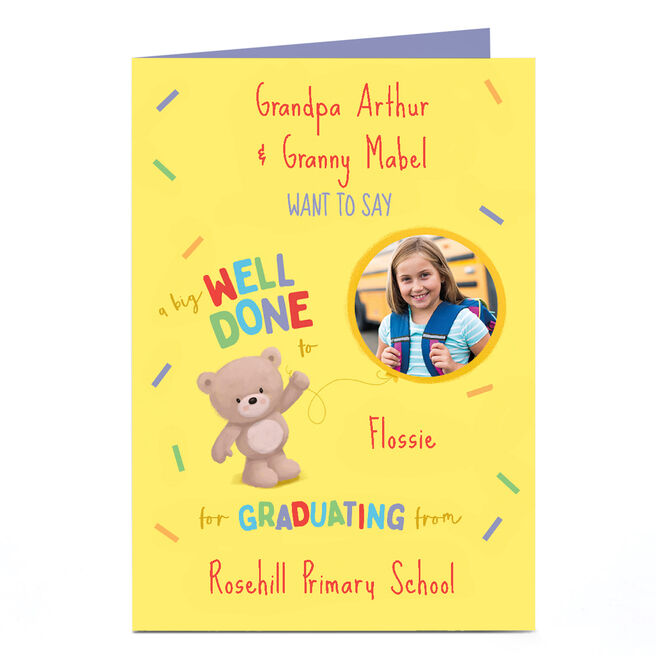 Personalised Education Photo Card - HUGS - Well Done for Graduating