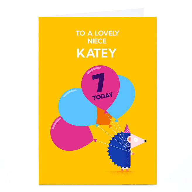 Personalised Jamie Nash Birthday Card - Hedgehog & Balloons