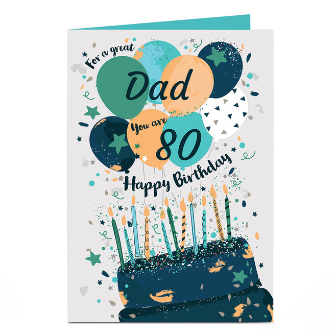 Personalised Birthday Card - Dad Cake & Balloons Editable Age