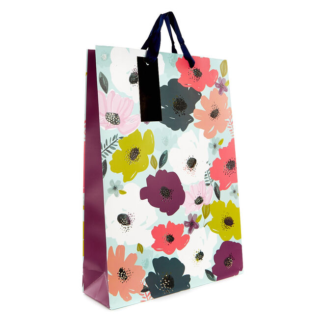 Extra Large Portrait Blue & Purple Floral Gift Bag