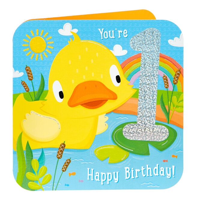 1st Birthday Card - Ducking
