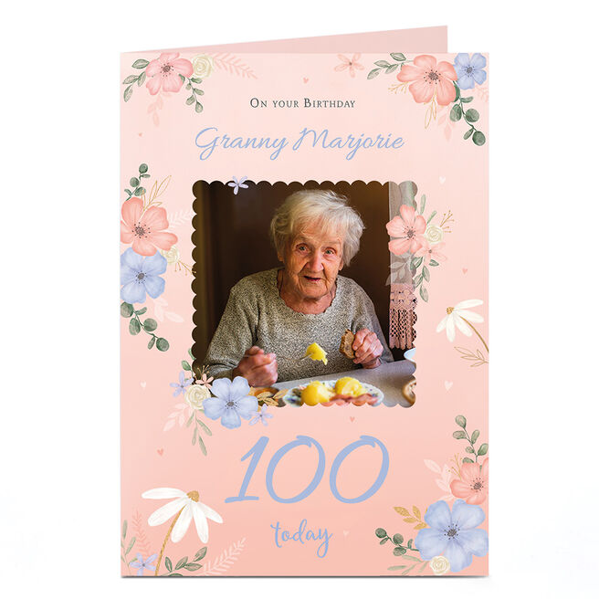 Photo Birthday Card - Floral Editable Age & Recipient