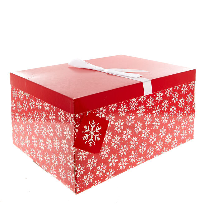 Red & White Snowflakes Flat-Pack Crate Christmas Gift Box
